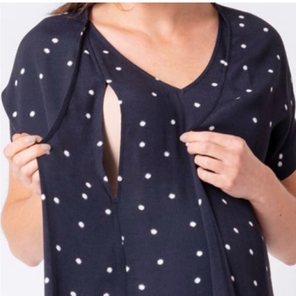 Seraphine Polka Dot Maternity & Nursing Dress - front tie detail